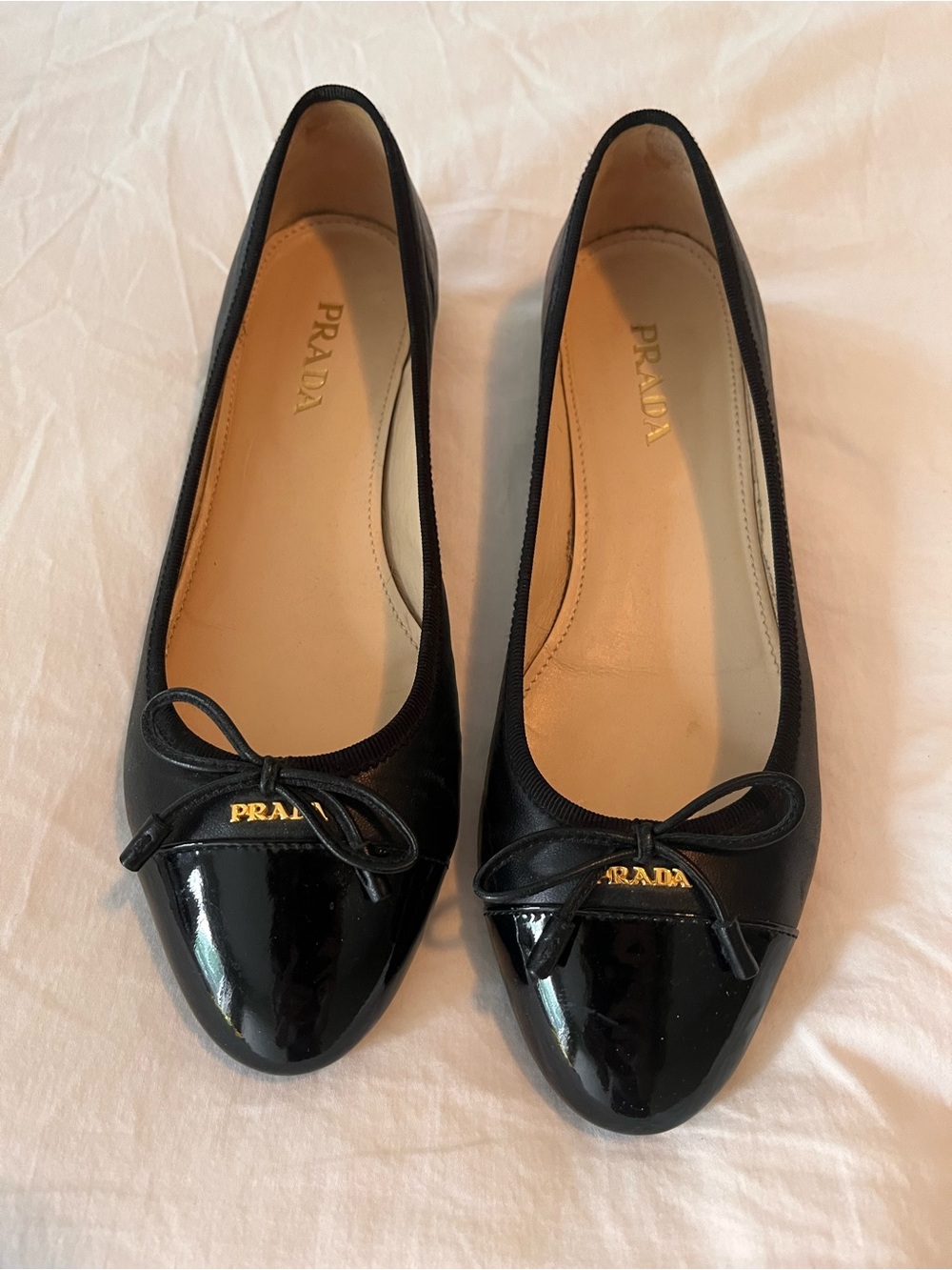 Prada Black Leather Ballet Flats